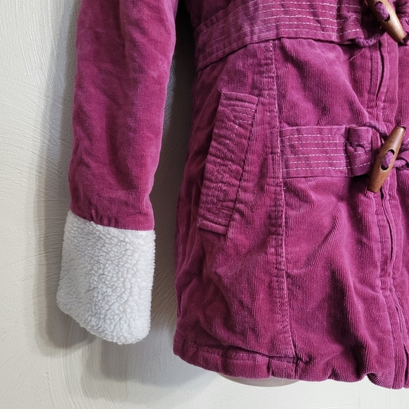 Salt & Pepper Fucshia Corduroy and Sherpa Hooded Winter Jacket Size Women Small - Picture 6 of 12